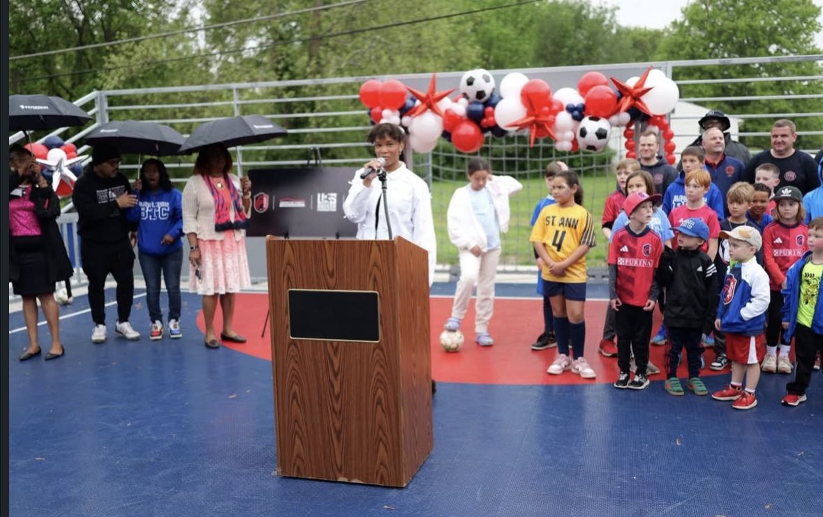 The opening ceremony on the new court with young players lined up